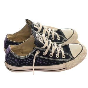 Converse Women’s Size 6 Upcycled Shoes Black Purple Polka Dots Hand Painted